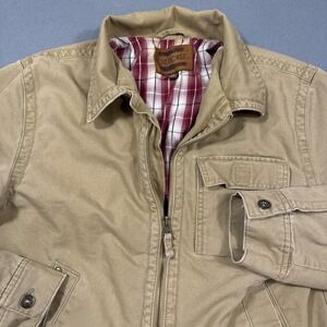 JACKET VTG Cherokee Mens SMALL TAN Full Zip Quilted Lined Canvas Chore Coat 90s